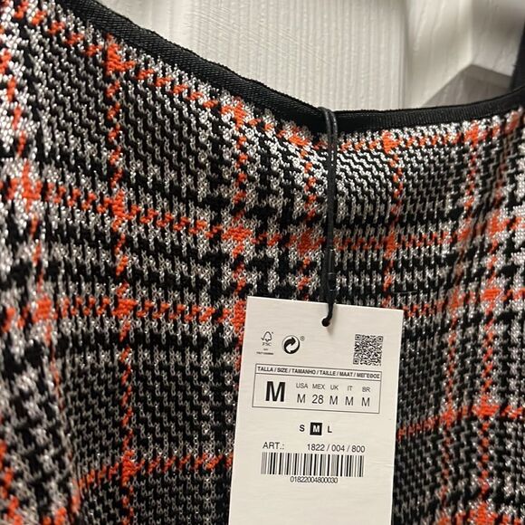 Zara NEW Dress - NWT - Plaid Black Res Super Cute Dress - Cuffed Sleeve - Picture 4 of 4